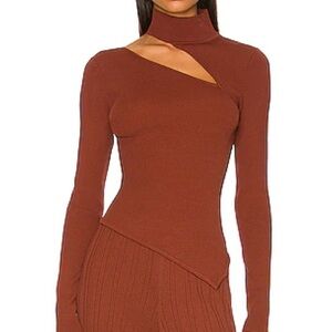Cult Gaia Asymmetrical top shirt Krislyn Ember size large ribbed Revolve brown